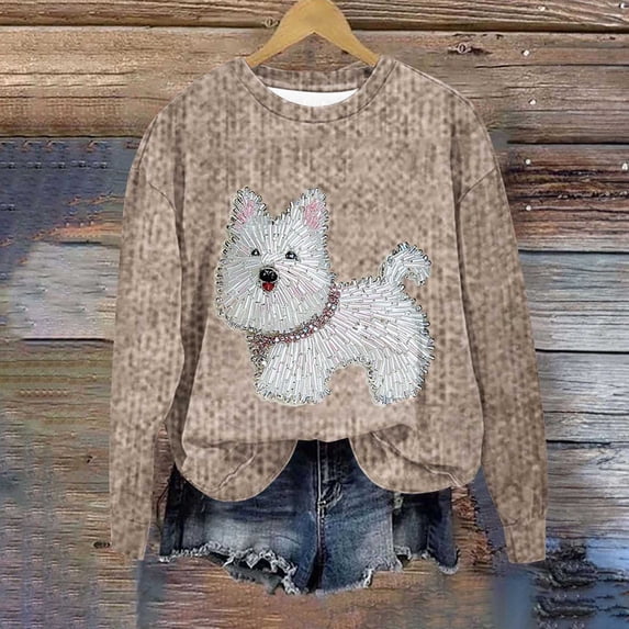 CLOISE Sweatshirt for Women Long Sleeve Raglan Sleeve Pullover Tops Paw Crew Neck Shirts Loose Trendy Fall Clothes Outdoor Khaki L