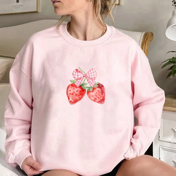 CLOISE Sweatshirts for Women Graphic Pullover Sweatshirts Crew Neck Long Sleeve Hoodies Shirts Pink Drop Shoulder Basic Tops Fall Casual Preppy Clothes XL