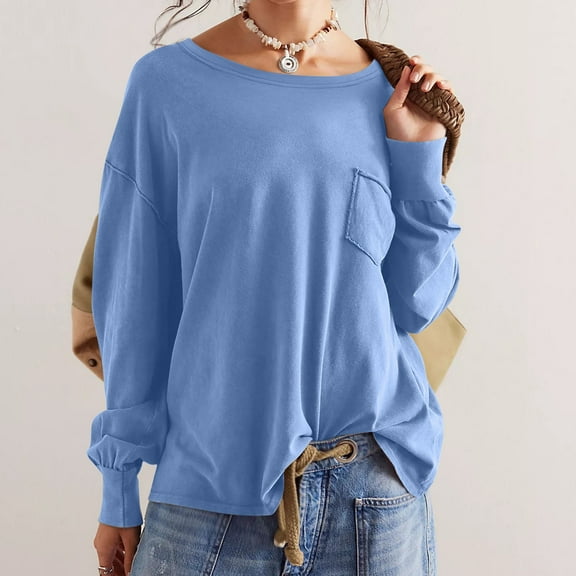 CLOISE Sweatshirts for Women Solid Oversized Sweatshirts Crew Neck Long Sleeve Hoodies Shirts Blue Drop Shoulder Tops Fall Trendy Preppy Outfits 2XL