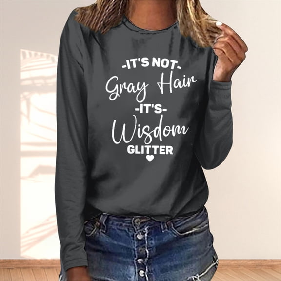 CLOISE Sweatshirts for Women Letter Print Pullover Sweatshirts Crew Neck Long Sleeve Hoodies Shirts Gray Basic Tops Fall Cute Preppy Clothes 2XL