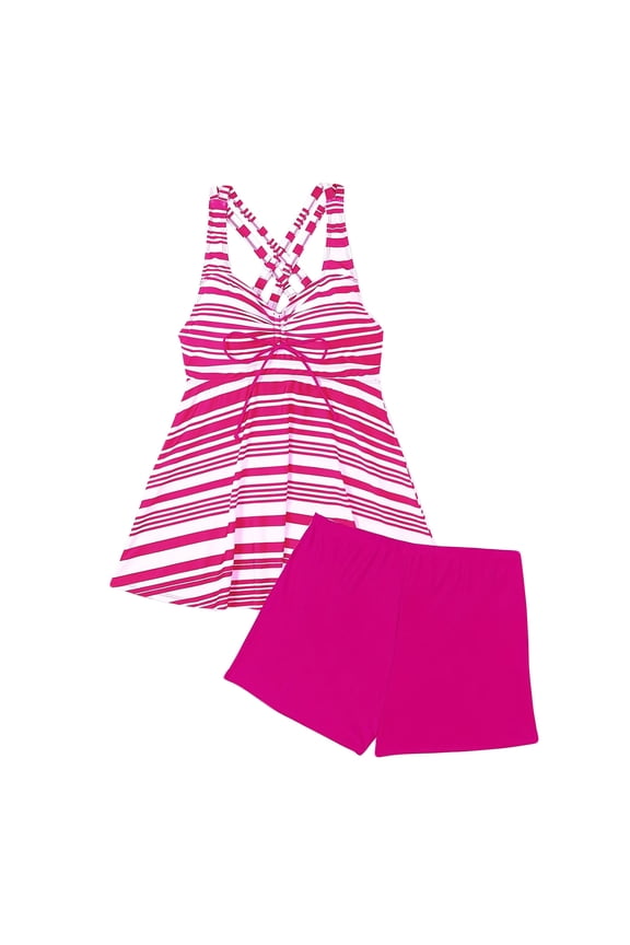Swimming Suits for Women Tankini Set Plus Size Two Piece with Boy Shorts Swim Dress Full Coverage Swimwear Striped Swimsuits Ruffle Elegant Beachwear