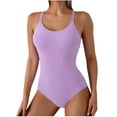 thumbnail image 1 of CLOISE Swimsuit One Piece Plus Size Full Coverage Swimwear Solid Mesh Backless Vacation Beachwear Purple M, 1 of 8
