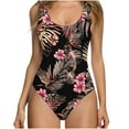 thumbnail image 1 of CLOISE Swimsuit One Piece Plus Size Swimwear Full Coverage Flowers Bathing Suit Backless Vacation Beachwear Black 2XL, 1 of 4