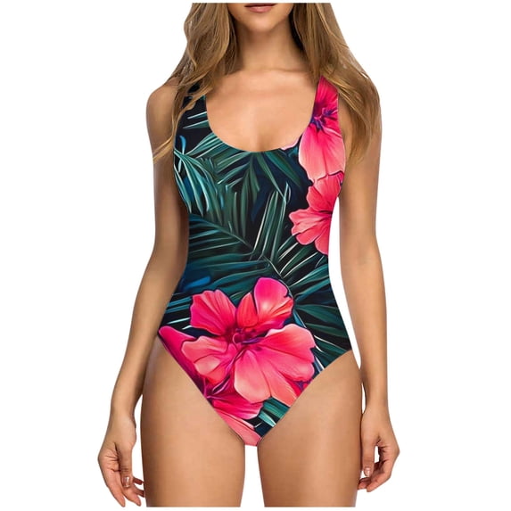 CLOISE Swimsuit Women One Piece Cute Full Coverage Bathing Suit Flowers Swimwear Backless Vacation Beachwear Red L