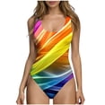 thumbnail image 1 of CLOISE Swimsuit Women One Piece Cute Swimwear Full Coverage Striped Bathing Suit Backless Vacation Beachwear Multicolor, 1 of 6