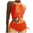 thumbnail image 1 of CLOISE Swimsuits for Women 2 Piece Bikini Swimwear with Shorts Full Coverage Halter Neck Bow with Adjustable Straps Solid Bathing Suit Backless Beachwear, 1 of 5
