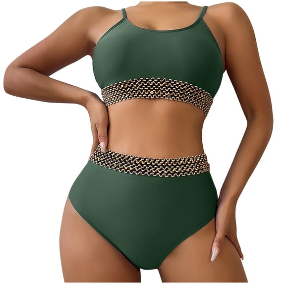 CLOISE Swimsuits for Women 2 Piece Bikini with Shorts High Waisted Built in Bra Full Coverage Bathing Suit Solid Swimwear Vacation Beachwear