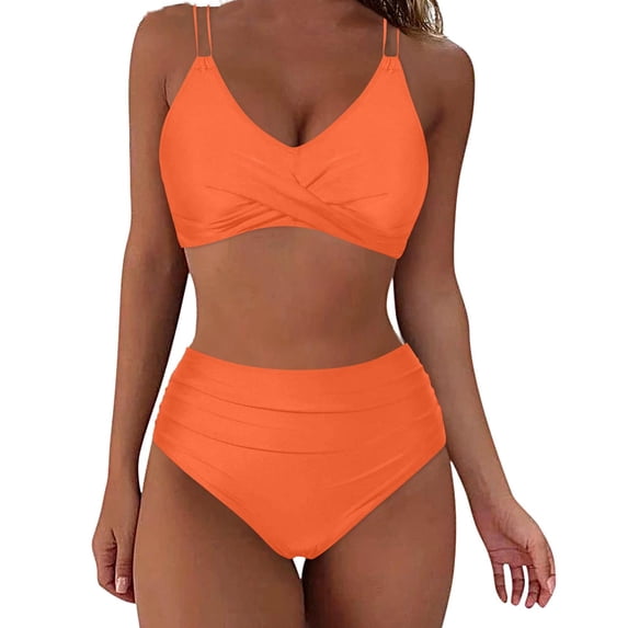 CLOISE Swimsuits for Women 2 Piece Bikini with Shorts High Waisted Full Coverage Swimwear Crossed Straps Bow with Adjustable Straps Solid Beachwear