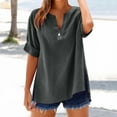 thumbnail image 1 of CLOISE T Shirts for Women 3/4 Sleeve Plus Size Tops Button V Neck Casual Pullover Solid Color Summer Blouses Dark Gray, 1 of 7