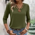 thumbnail image 1 of CLOISE T Shirts for Women 3/4 Sleeve Plus Size Tops V Neck Casual Pullover Solid Color Summer Blouses Army Green 2XL, 1 of 6