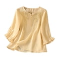 thumbnail image 1 of CLOISE T Shirts for Women Crew Neck Tops Button Graphic Short Sleeve Pullover Embroidery Cute Vacation Clothes Yellow XL, 1 of 8