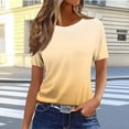 thumbnail image 1 of CLOISE T Shirts for Women Short Sleeves Plus Size Tops Round Neck Casual Pullover Gradient Summer Blouses Yellow, 1 of 4