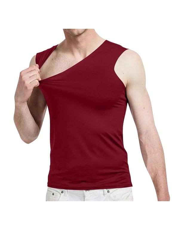 Tank Tops for Men Big and Tall Sleeveless Shirts V Neck Workout Pullover Viscose Solid Color Summer Blouses Red
