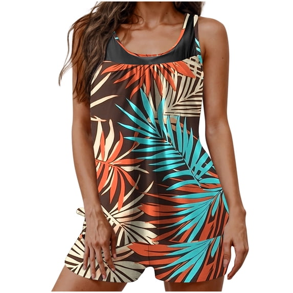 CLOISE Tankini Swimsuits for Women Plus Size Two Piece with Boy Shorts Full Coverage Swimwear Flowers Hawaiian Beachwear