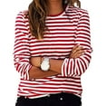 thumbnail image 1 of CLOISE Tees for Women Fall Trendy Striped Blouses Scoop Neck Long Sleeve Tees Loose Basic Tops Y2k Outfits Red XL, 1 of 7