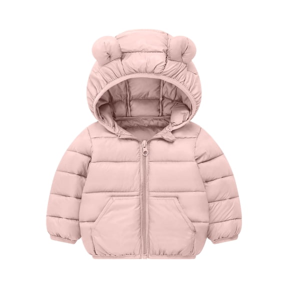 CLOISE Toddler Puffer Jacket Boys with Bear Ear Hood Short Down Filled Zipper Pockets Snowsuit Pink 80-120