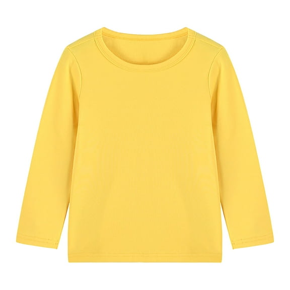 CLOISE Toddler Shirts for Boys Long Sleeve Girls Teen Crew Neck Tops Solid Cotton Casual Fashion Fall Winter Clothes Yellow 130