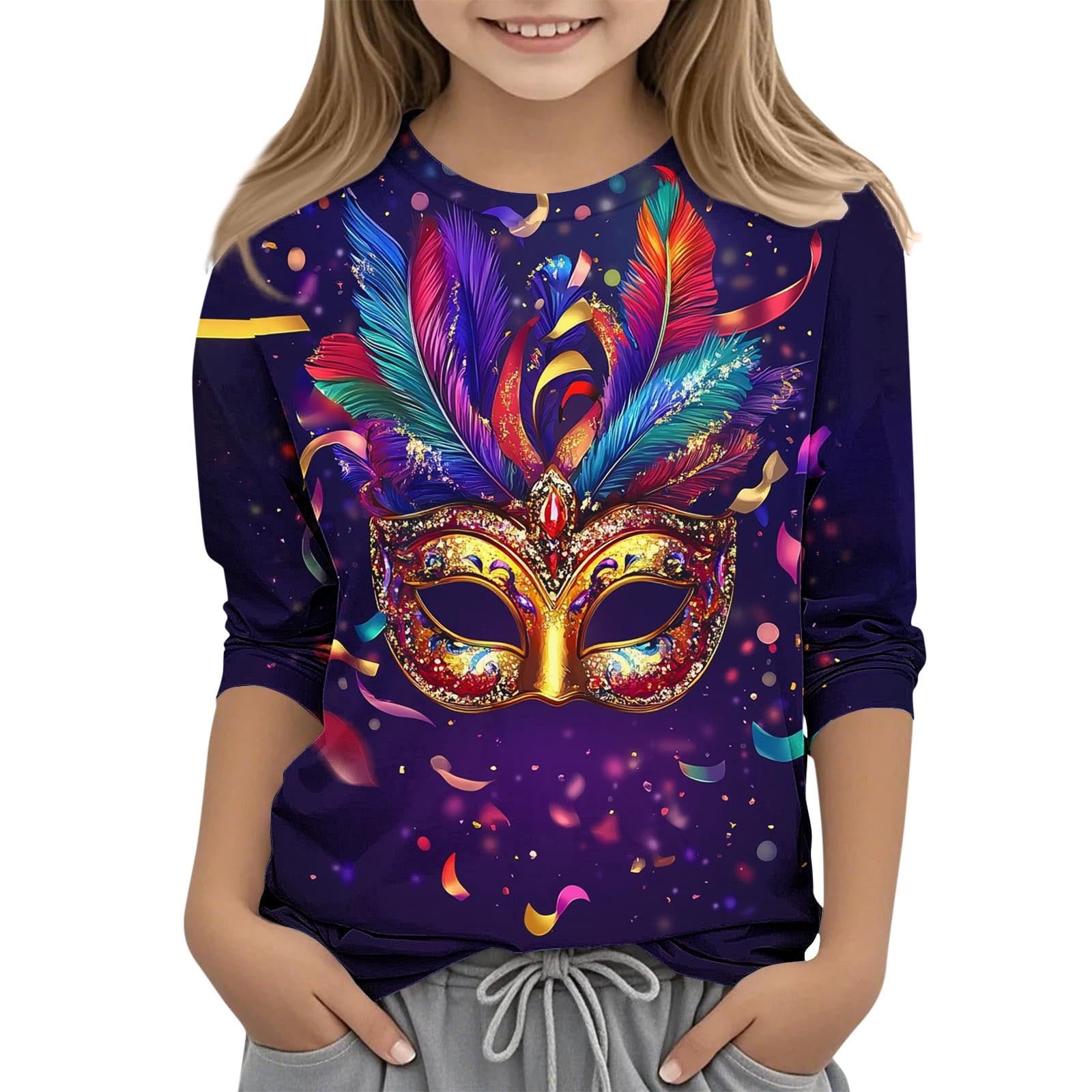 CLOISE Toddler Shirts for Girls 3/4 Sleeve Boys Mardi Gras Purple Crew ...