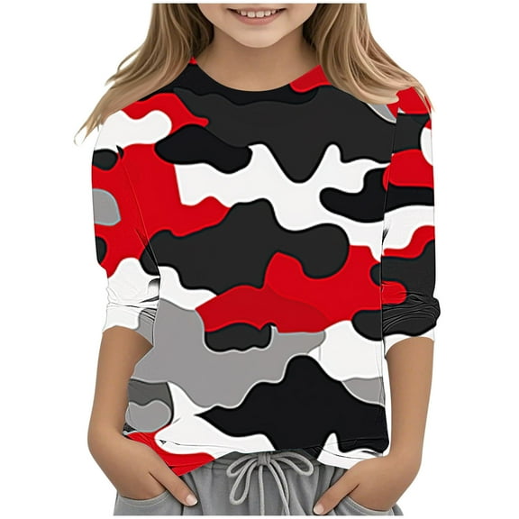 CLOISE Toddler Shirts for Girls 3/4 Sleeve Boys Teen Crew Neck Tops Camouflage Outfits Fall Winter Clothes Multicolor 130