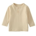 thumbnail image 1 of CLOISE Toddler Shirts for Girls Long Sleeve Boys Crew Neck Tops Solid Ribbed Knit Outfits Fall Winter Clothes Beige 1T, 1 of 7
