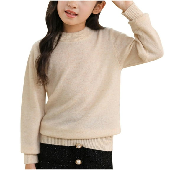 CLOISE Toddler Shirts for Girls Long Sleeve Boys Teen Crew Neck Tops Solid Faux Wool Fleece Outfits Fall Winter Clothes Beige 4-18T
