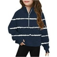thumbnail image 1 of CLOISE Toddler Sweatshirt Boys Girls Teen Long Sleeve Collared Zip up Tops Striped with Thumb Hole Casual Fashion Fall Winter Clothes Navy 13T, 1 of 4