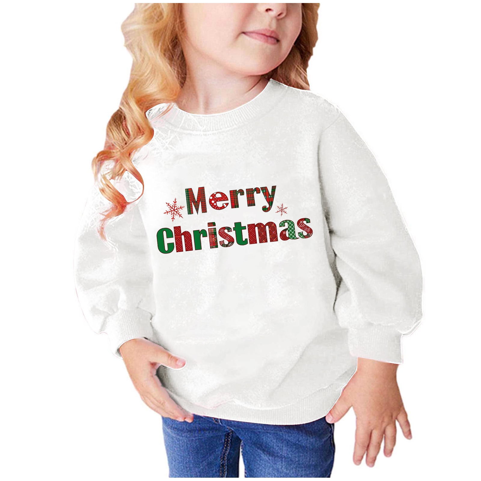 CLOISE Toddler Sweatshirt Girls Boys Christmas White Long Sleeve Crew Neck Tops Christmas Tree ...