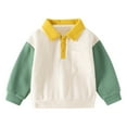 thumbnail image 1 of CLOISE Toddler Sweatshirt Girls Boys Long Sleeve Collared Tops with Pocket Color Block Cotton Casual Fashion Fall Winter Clothes Beige 3-7T, 1 of 3