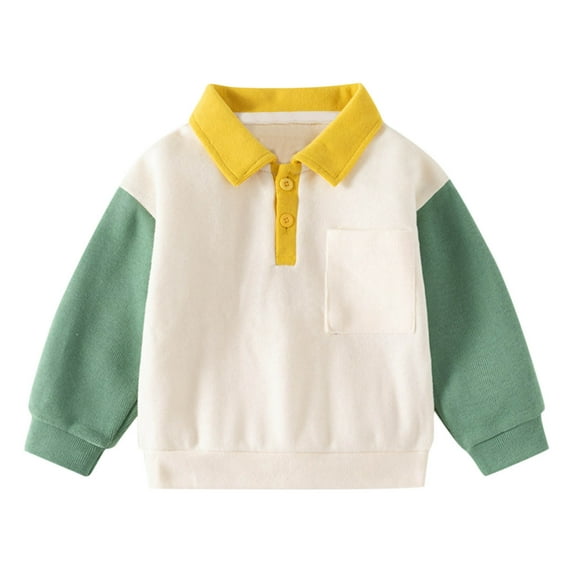 CLOISE Toddler Sweatshirt Girls Boys Long Sleeve Collared Tops with Pocket Color Block Cotton Casual Fashion Fall Winter Clothes Beige 3-7T