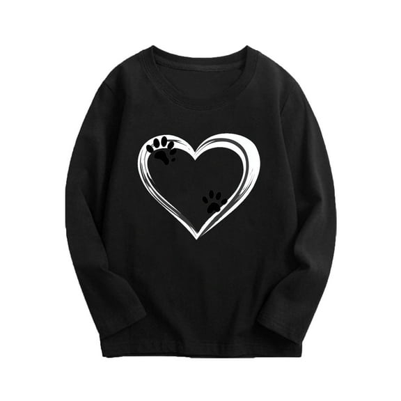CLOISE Toddler White Tshirt Boy Girls Teen Black Long Sleeve Crew Neck Tops Heart Outfits Fall Winter Clothes 2-15T