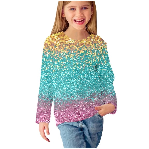 CLOISE Toddler White Tshirt Boy Girls Teen Long Sleeve Crew Neck Tops Gradient Casual Fashion Fall Winter Clothes Multicolor 150