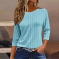 thumbnail image 1 of CLOISE Tops for Women Fall Fashion Striped Tops Crew Neck 3/4 Sleeve Shirts Comfy Basic Blouses Y2k Outfits Light Blue 2XL, 1 of 5