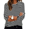 thumbnail image 1 of CLOISE Tops for Women Fall Fashion Striped Tops Round Neck Long Sleeve Shirts Comfy Color Block Basic Blouses Y2k Outfits Gray XL, 1 of 6
