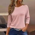 thumbnail image 1 of CLOISE Tops for Women Fall Trendy Striped Tops Crew Neck 3/4 Sleeve Shirts Loose Basic Blouses Y2k Outfits Pink M, 1 of 5