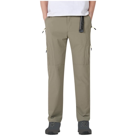 CLOISE Travel Pants Men Pockets Big and Tall High Waist Long Pants Zipper Casual Solid Baggy Trousers Elastic Waist Quick-Dry Button Vacation Clothes
