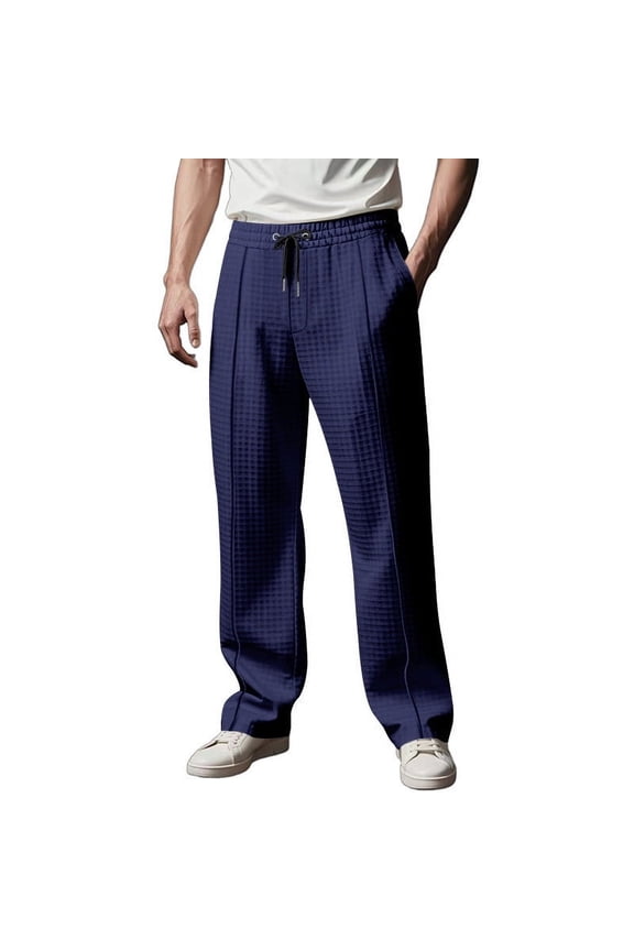 Travel Pants Men with Pockets Big and Tall Drawstring Long Pants Casual Solid Baggy Trousers Vacation Clothes