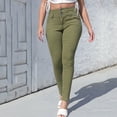 thumbnail image 1 of CLOISE Trousers Pants Woman High Waisted Leggings Stretchy Legging Pants Pull On Button Legging Trousers Solid Butt Lifting Legging Pants Fashion Green, 1 of 5