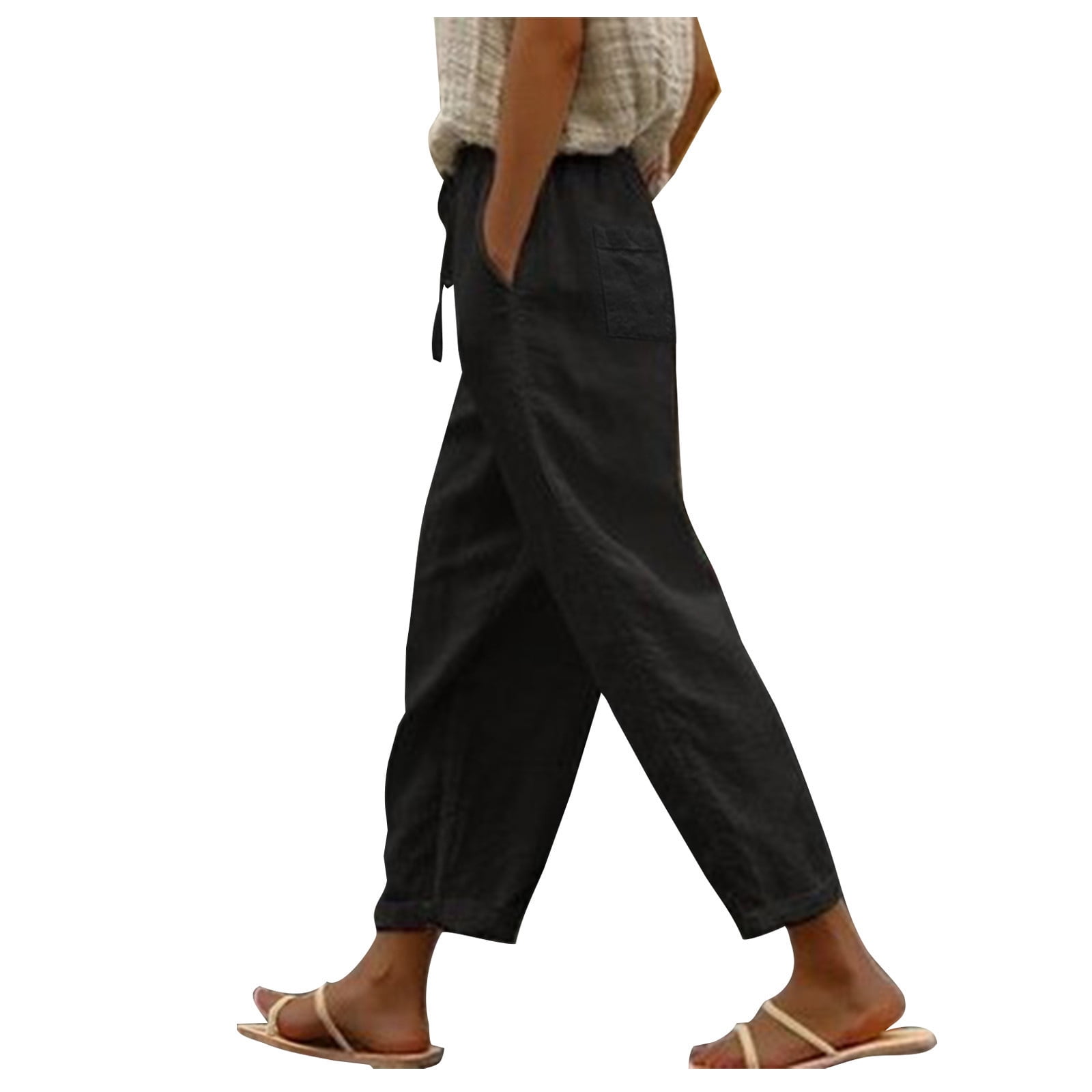 Linen & Cotton Pockets Mid-Waist Pants