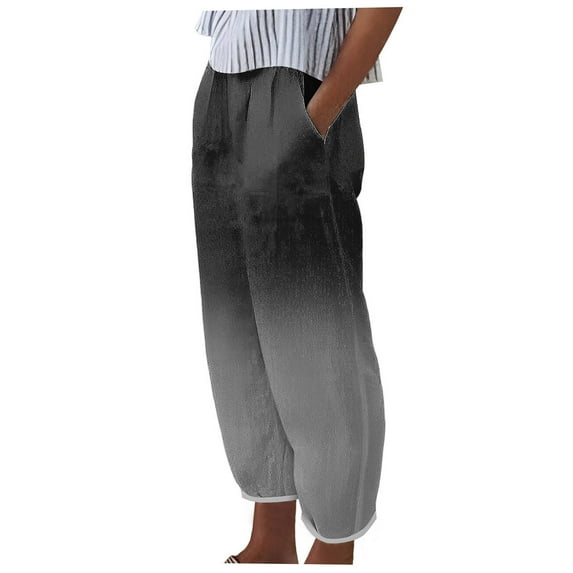 CLOISE Trousers Pants Woman With Pockets Petite High Waisted Pants Elastic Waist Straight Leg Trousers Pull On Lounge Trousers Casual Fashion Gradient Color Pants Gray