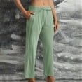 thumbnail image 1 of CLOISE Trousers for Women Cotton Linen Pants Mid Rise Straight Leg Pants Pull On Lounge Pants Drawstring Elastic Waist Pants Solid Comfy Pants Casual Fashion Green, 1 of 7