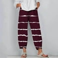 thumbnail image 1 of CLOISE Trousers for Women Stretch Active Pants High Waisted Lounge Pants Pull On Straight Leg Trousers Casual Elastic Waist Pants Loose Athletic Workout Pants Fashion Comfy Striped Pants Wine, 1 of 5