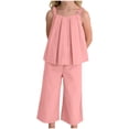 thumbnail image 1 of CLOISE Two Piece Lounge Set for Kids Girls Sleeveless Matching Sets Ruched Outfits Tank Tops Wide Leg Pants Travel Clothes, 1 of 7