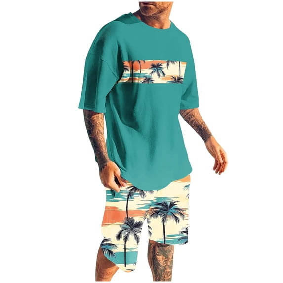 CLOISE Two Piece Lounge Set for Men Short Sleeve Big and Tall Matching Set Outfits Shirts Shorts Hawaiian Beach Vacation Clothes