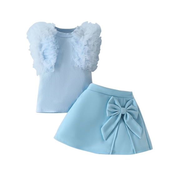 CLOISE Two Piece Set Kids Girls Sleeveless Mesh Knit Outfits Trave Matching Set Tank Tops Skirt Beach Vacation Clothes