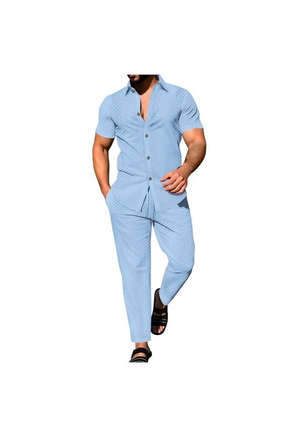 Two Piece Set Men Long Sleeve Big and Tall Lounge Sets Outfits Short Sleeve T Shirts Long Pants Matching Summer Clothes
