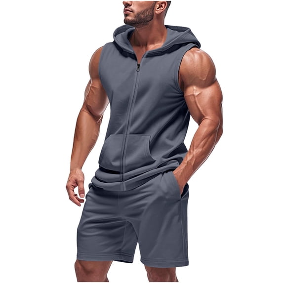 CLOISE Two Piece Set Men Sleeveless Big and Tall Matching Sets with Pockets Outfits Tank Tops Short Vacation Clothes