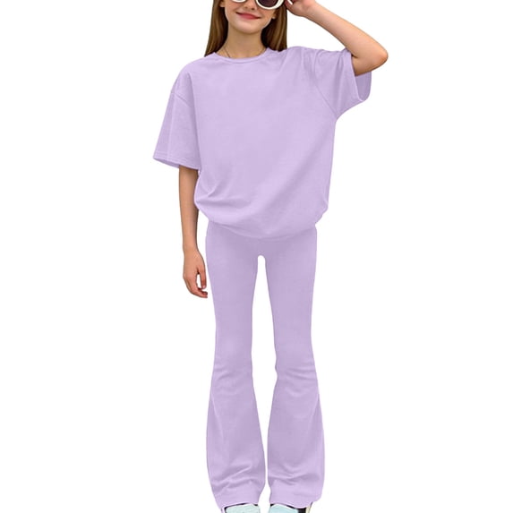 CLOISE Two Piece Set for Kids Girls Outfits Short Sleeve Outfits Lounge Sets T Shirts Long Pants Matching Summer Clothes