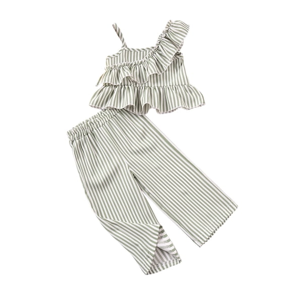 CLOISE Two Piece Set for Kids Girls Outfits Sleeveless Lounge Sets Ruffle Outfits Tank Tops Long Pants Beach Vacation Clothes