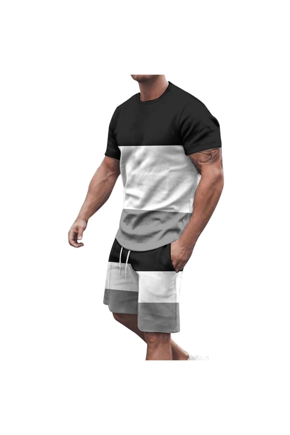 Two Piece Set for Men Outfits Short Sleeve Big and Tall Outfits Lounge Sets T Shirts Shorts Matching Summer Clothes