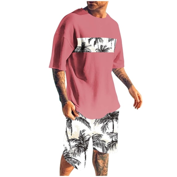 CLOISE Two Piece Set for Men Outfits Short Sleeve Big and Tall Outfits Matching Sets Shirts Shorts Hawaiian Beach Vacation Clothes